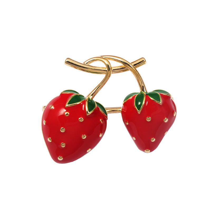 Double Strawberry Alloy Rhinestone Brooch PA5826