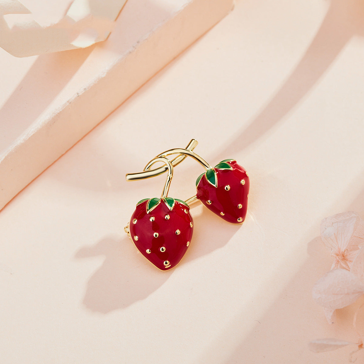 Double Strawberry Alloy Rhinestone Brooch PA5826 - view 3