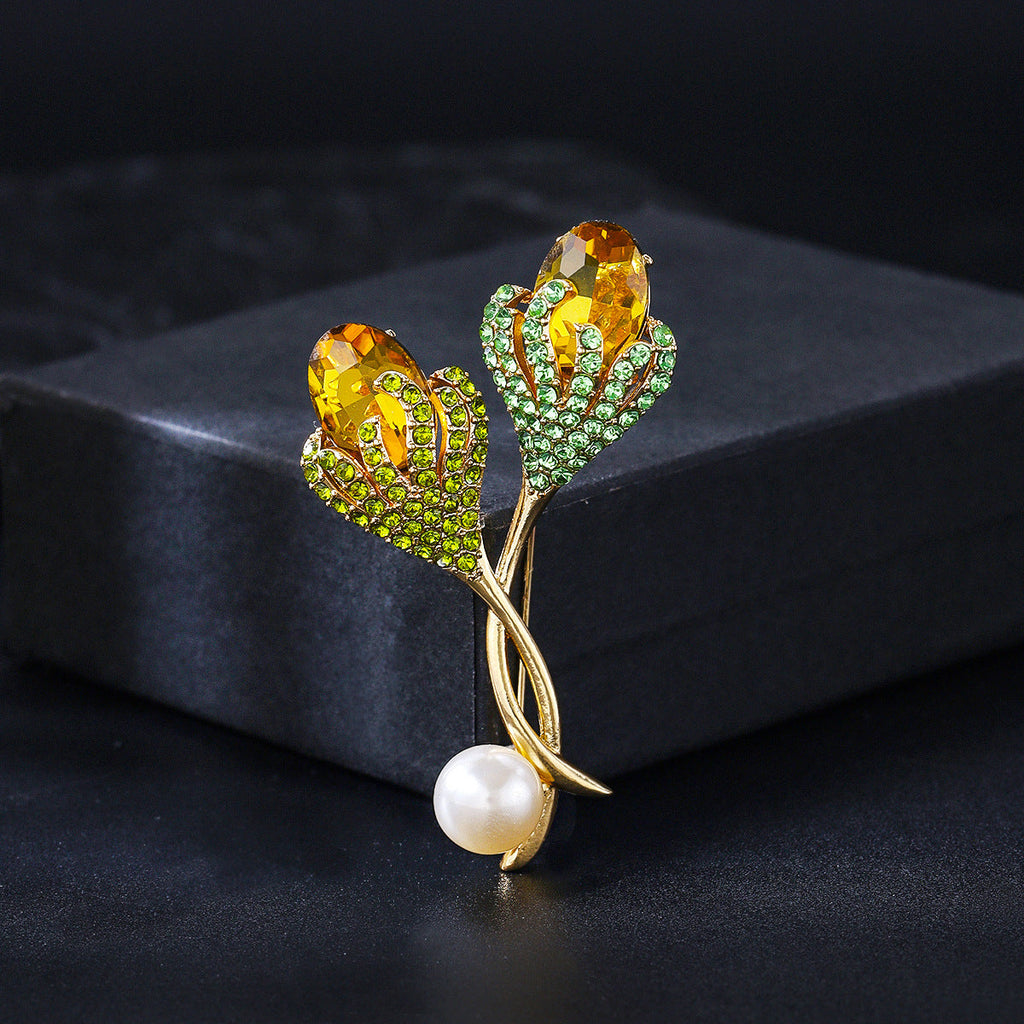 Tulip Alloy Crystal Rhinestone Brooch PA5889 - view 2