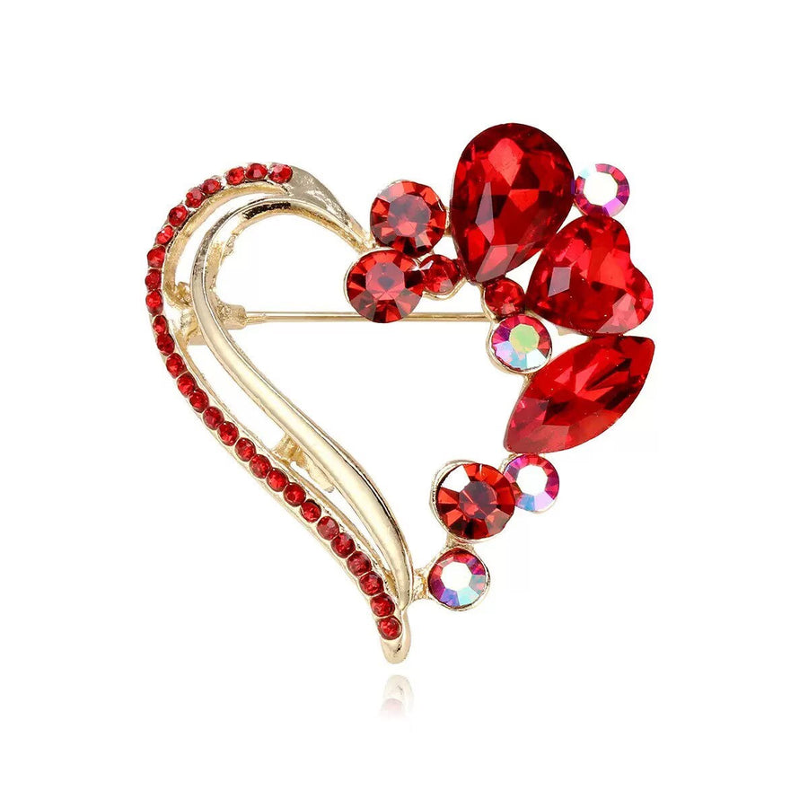 Heart-Shaped Rhinestone-Embellished Alloy Brooch PA6020