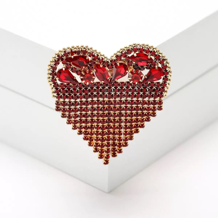 Heart-Shaped Alloy Rhinestone Brooch PA6142