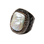 Irregular Freshwater Pearl Pavé Cocktail Ring R2530 - view 5
