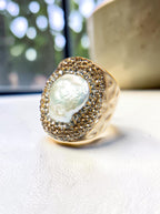 Irregular Freshwater Pearl Pavé Cocktail Ring R2530 - view 2