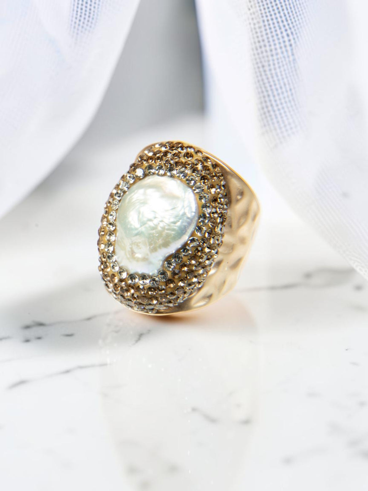 Irregular Freshwater Pearl Pavé Cocktail Ring R2530