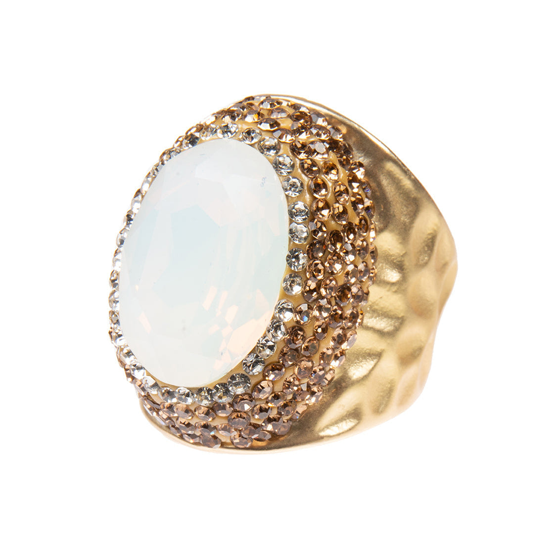 Round Crystal Pavé Cocktail Ring R2531 - White Opal - view 5