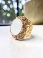 Round Crystal Pavé Cocktail Ring R2531 - White Opal - view 3