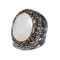 Round Crystal Pavé Cocktail Ring R2531 - White Opal - view 7
