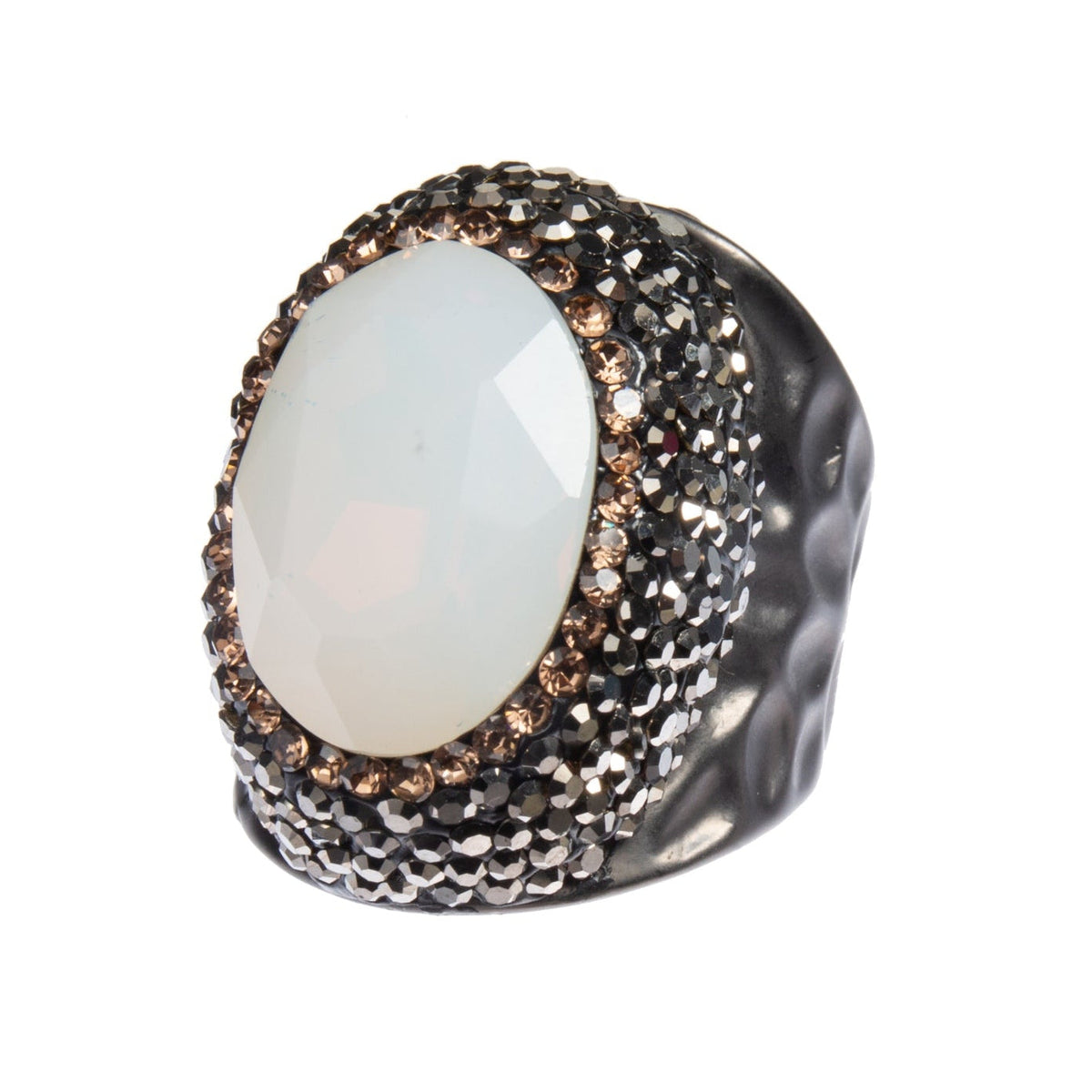 Round Crystal Pavé Cocktail Ring R2531 - White Opal - view 7