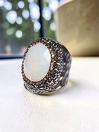 Round Crystal Pavé Cocktail Ring R2531 - White Opal - view 4