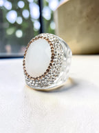 Round Crystal Pavé Cocktail Ring R2531 - White Opal - view 2