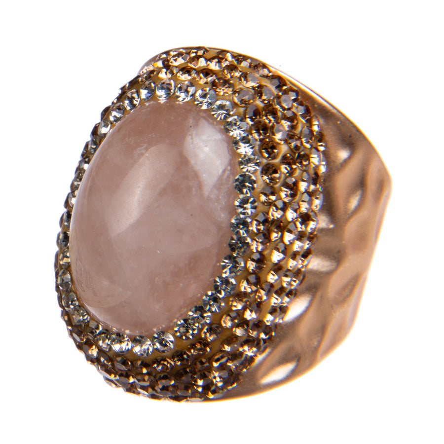Rose Quartz Rhinestone Pavé Cocktail Ring R2584