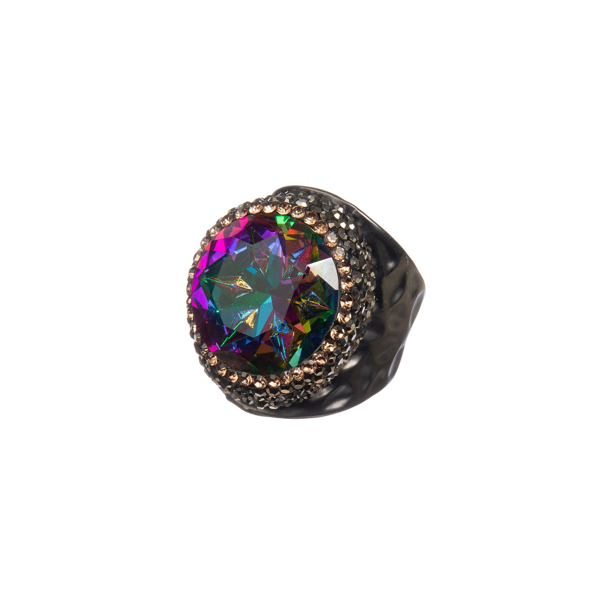Glass Pavé Cocktail Ring R2723-Black - view 6