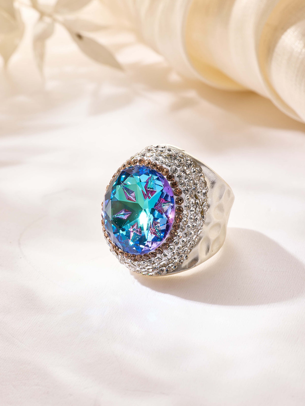 Glass Pavé Cocktail Ring R2723-Silver - view 4