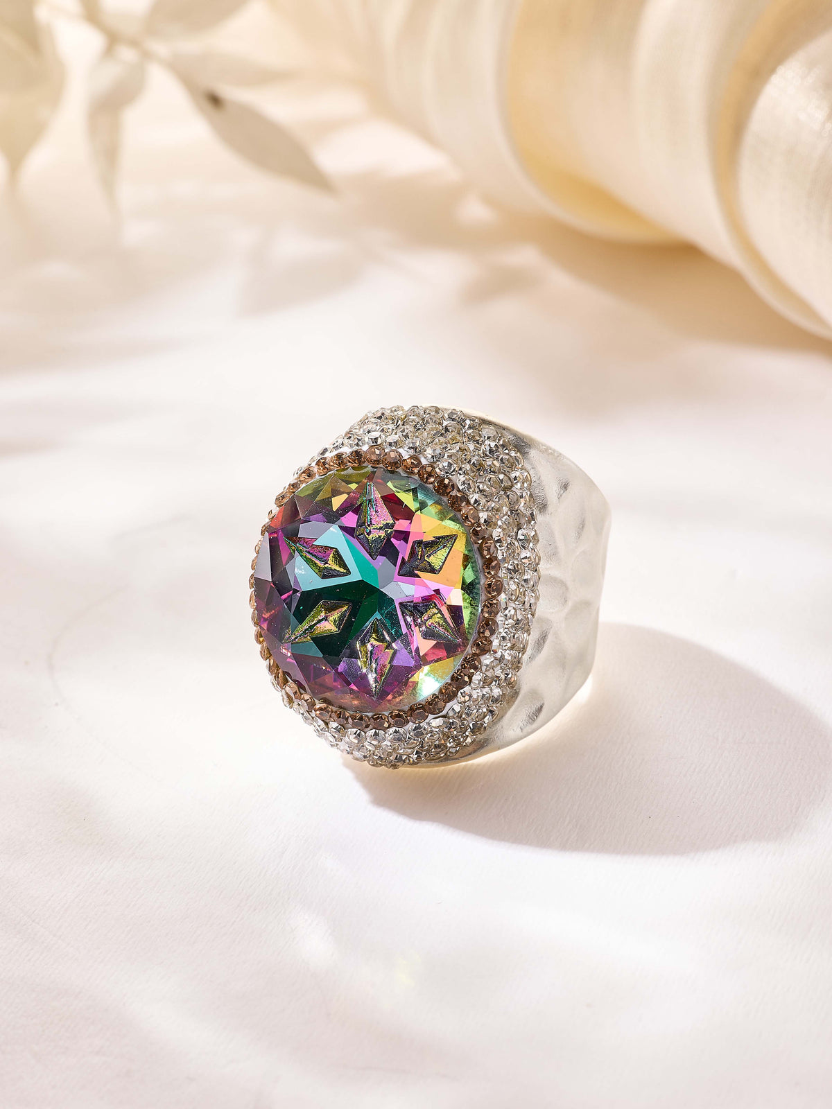 Glass Pavé Cocktail Ring R2723-Silver - view 5