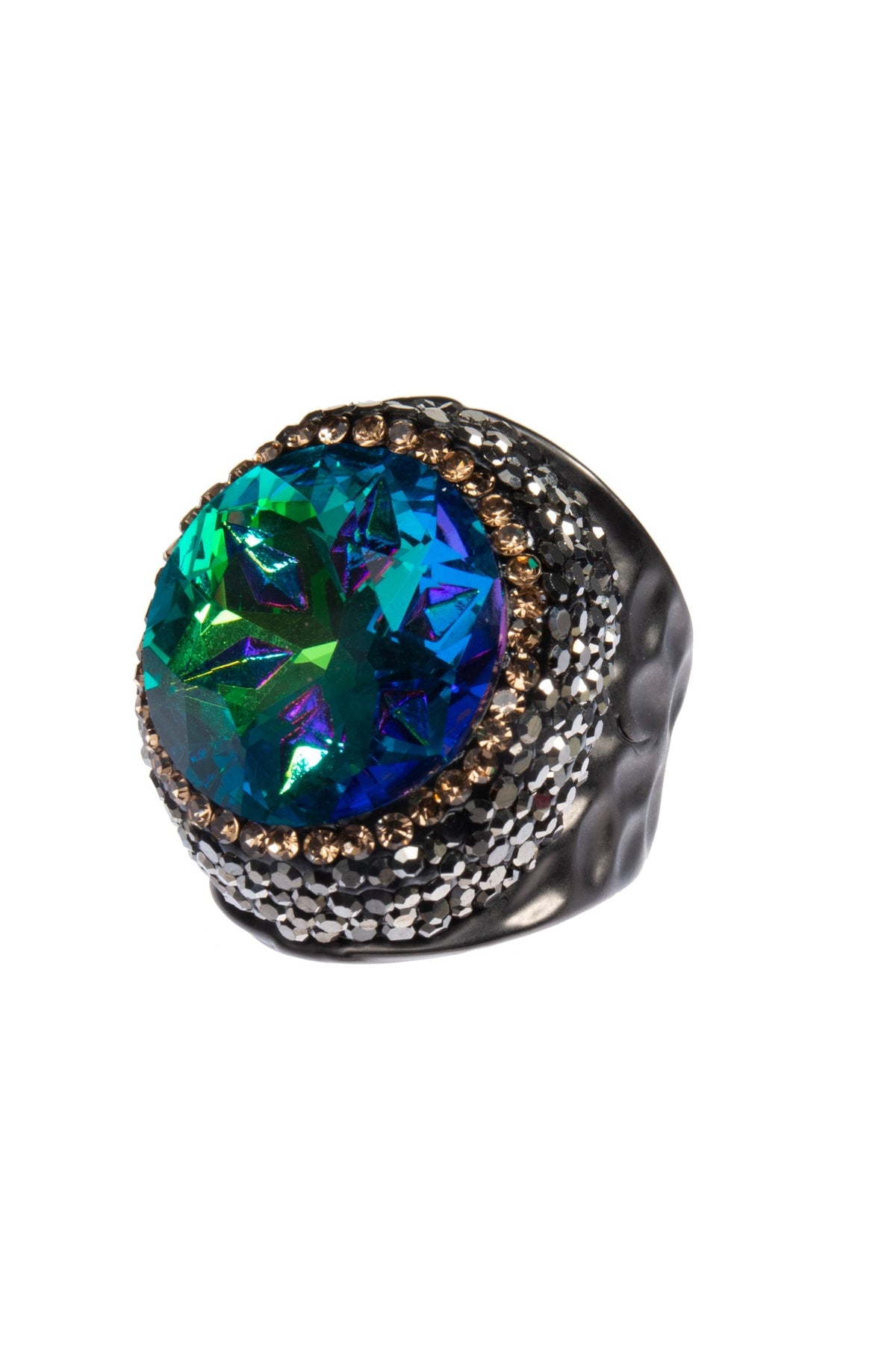 Glass Pavé Cocktail Ring R2723-Black - view 2
