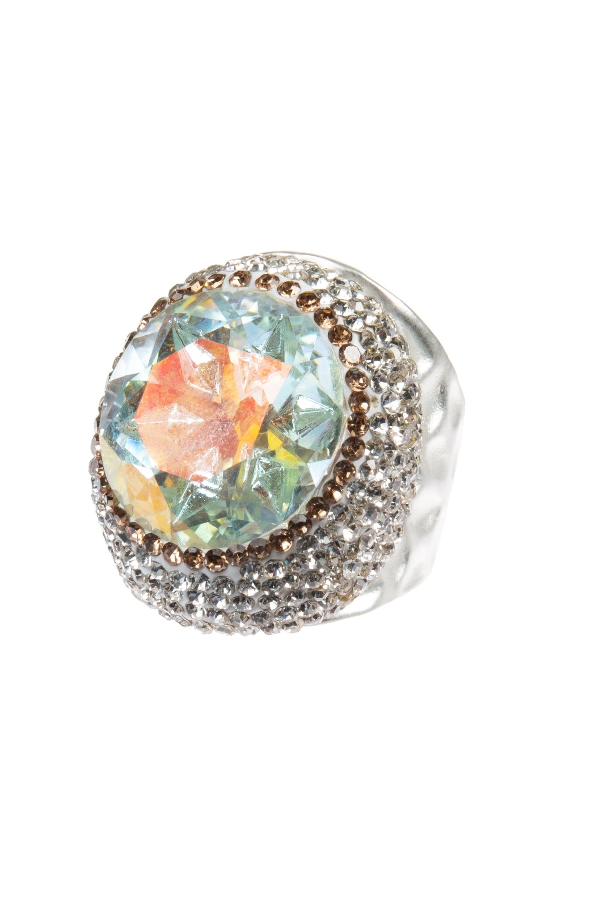 Glass Pavé Cocktail Ring R2723-Silver - view 2
