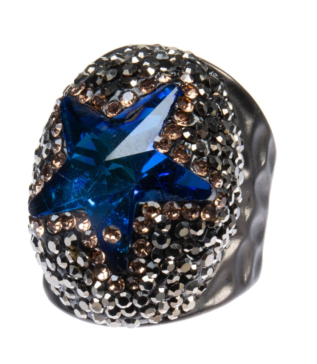 Glass Rhinestone-Embellished Alloy Ring R2737-Black - view 2