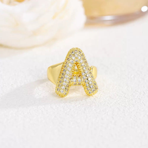 18K Gold Plated Alphabet Cubic Zirconia Ring R2744 - letter A