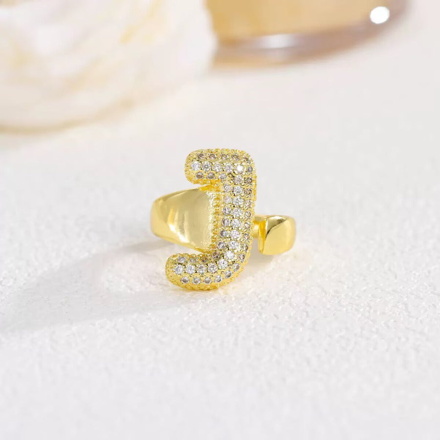 18K Gold-Plated Alphabet Cubic Zirconia Ring R2744