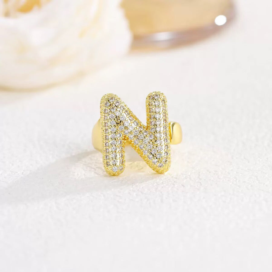 18K Gold-Plated Alphabet Cubic Zirconia Ring R2744