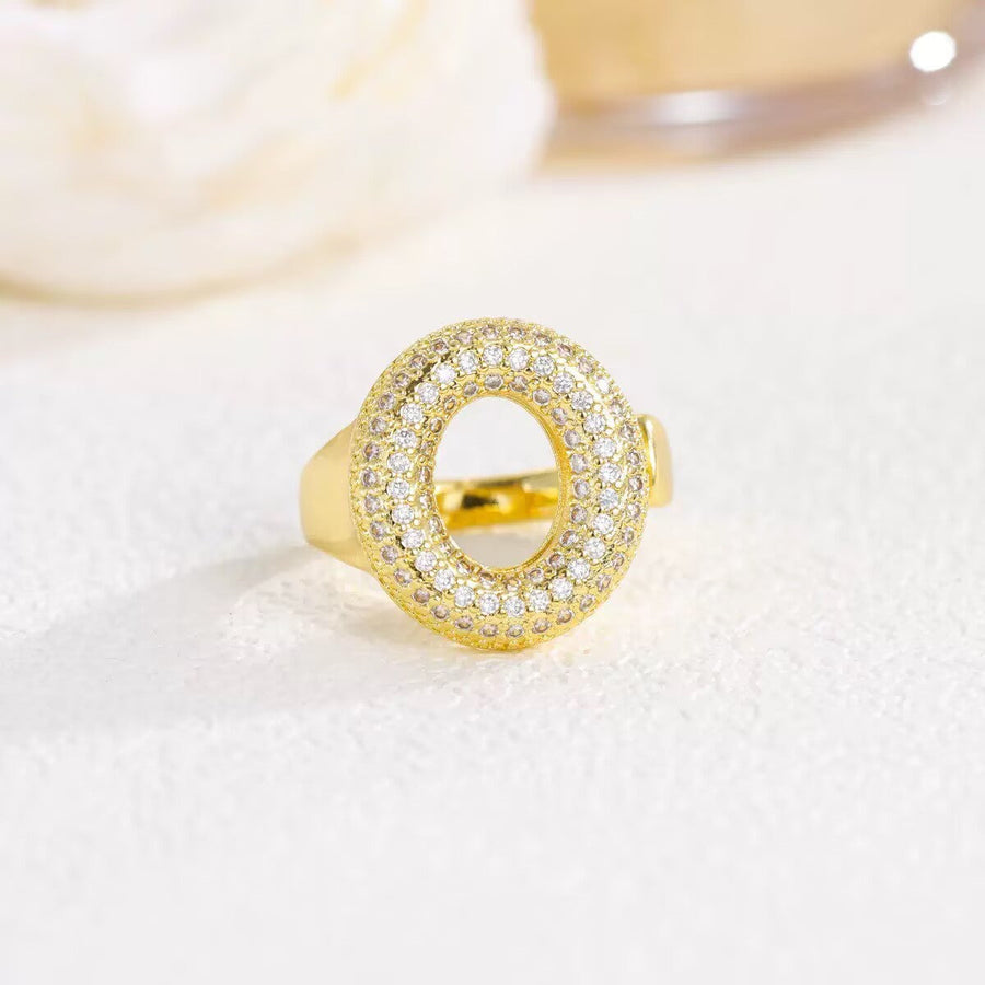 18K Gold-Plated Alphabet Cubic Zirconia Ring R2744