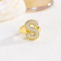 18K Gold Plated Alphabet Cubic Zirconia Ring R2744 - letter S