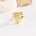 18K Gold Plated Alphabet Cubic Zirconia Ring R2744 - letter T