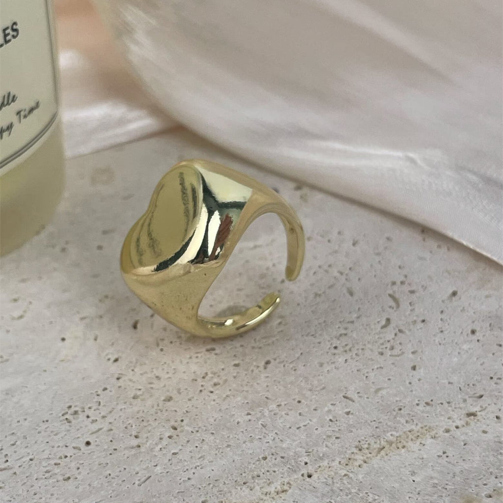 18K Gold-Plated Heart-Shaped Copper Ring R2749