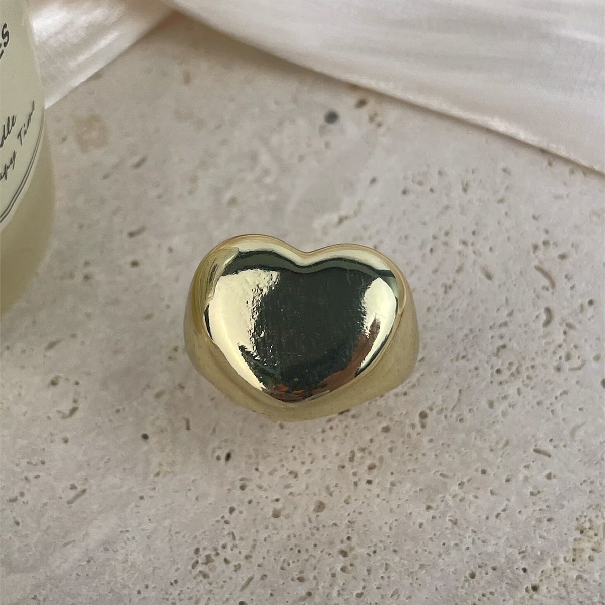 18K Gold-Plated Heart-Shaped Copper Ring R2749