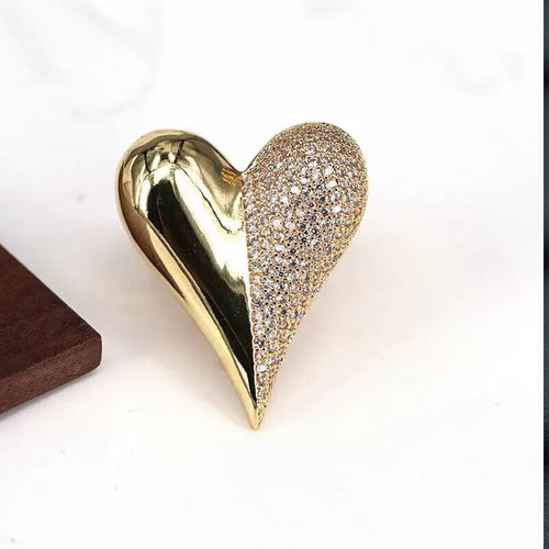 18K Gold-Plated Heart-Shaped Cubic Zirconia Copper Ring R2750