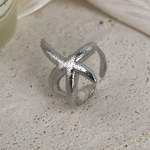 18K Gold-Plated Irregular Starfish Ring R2758 - Silver