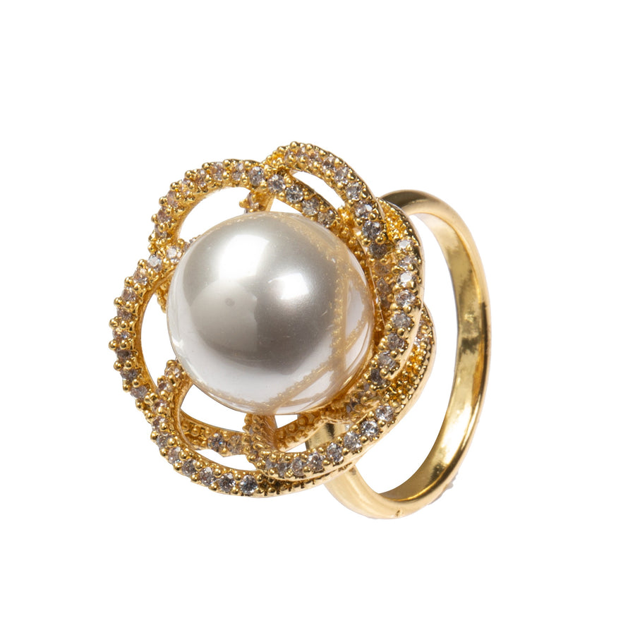 18K Gold-Plated Flowers Cubic Zirconia Ring R2767