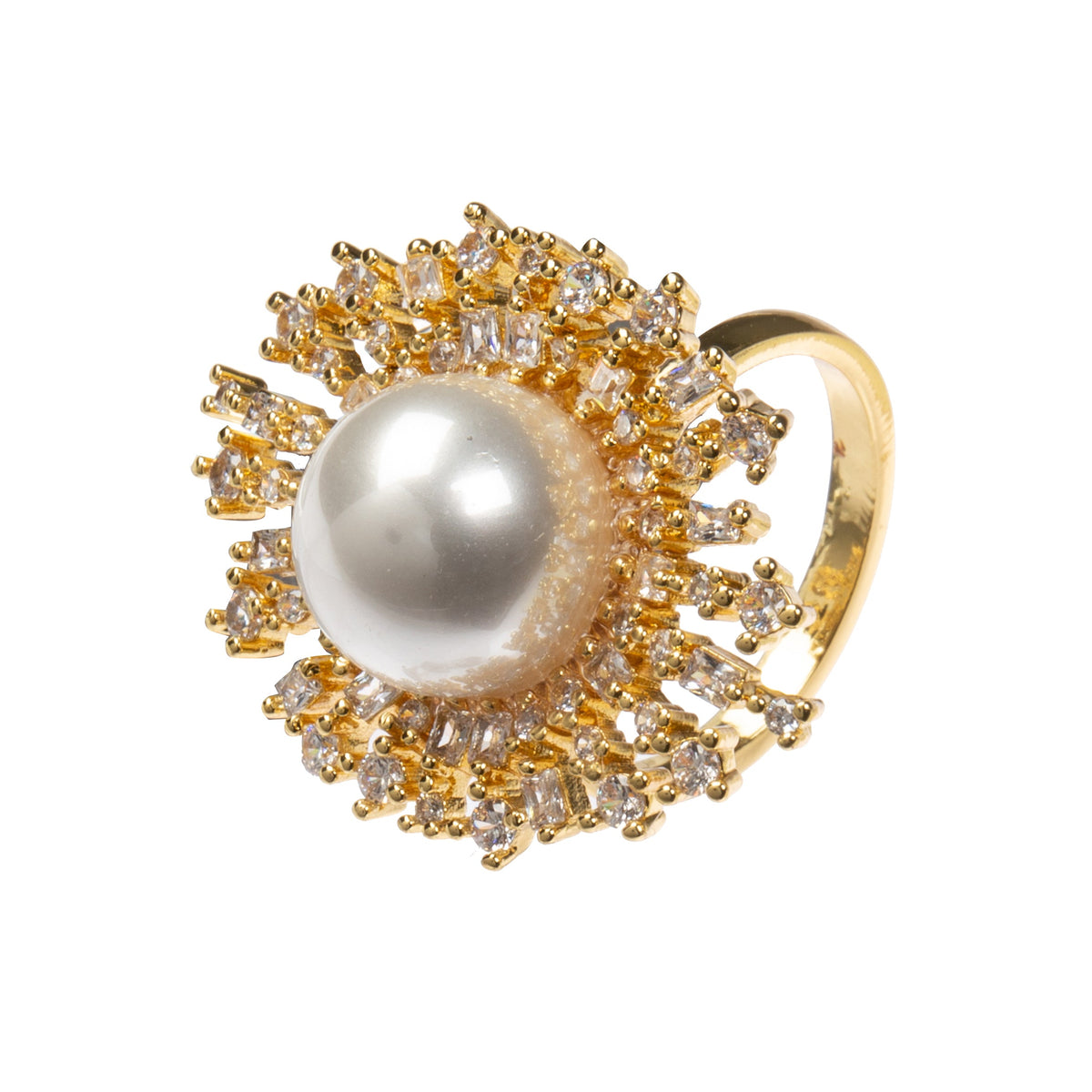 18K Gold-Plated Sunflower Cubic Zirconia Ring R2768 - Gold