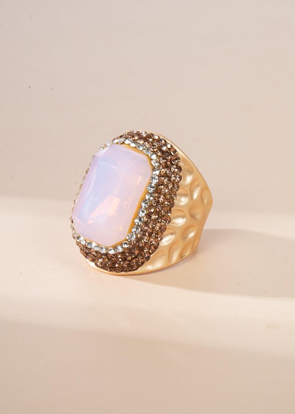 Rectangular Crystal Pavé Cocktail Ring R2814 - Gold - view 3