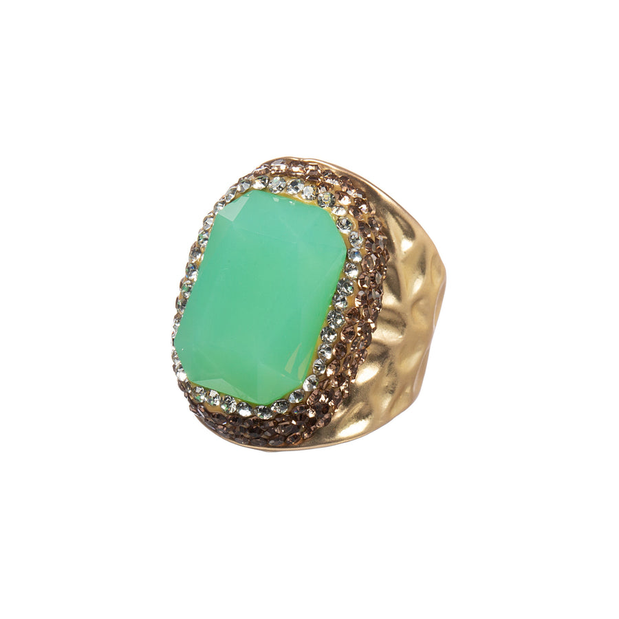 Rectangular Crystal Pavé Cocktail Ring R2814 - Gold