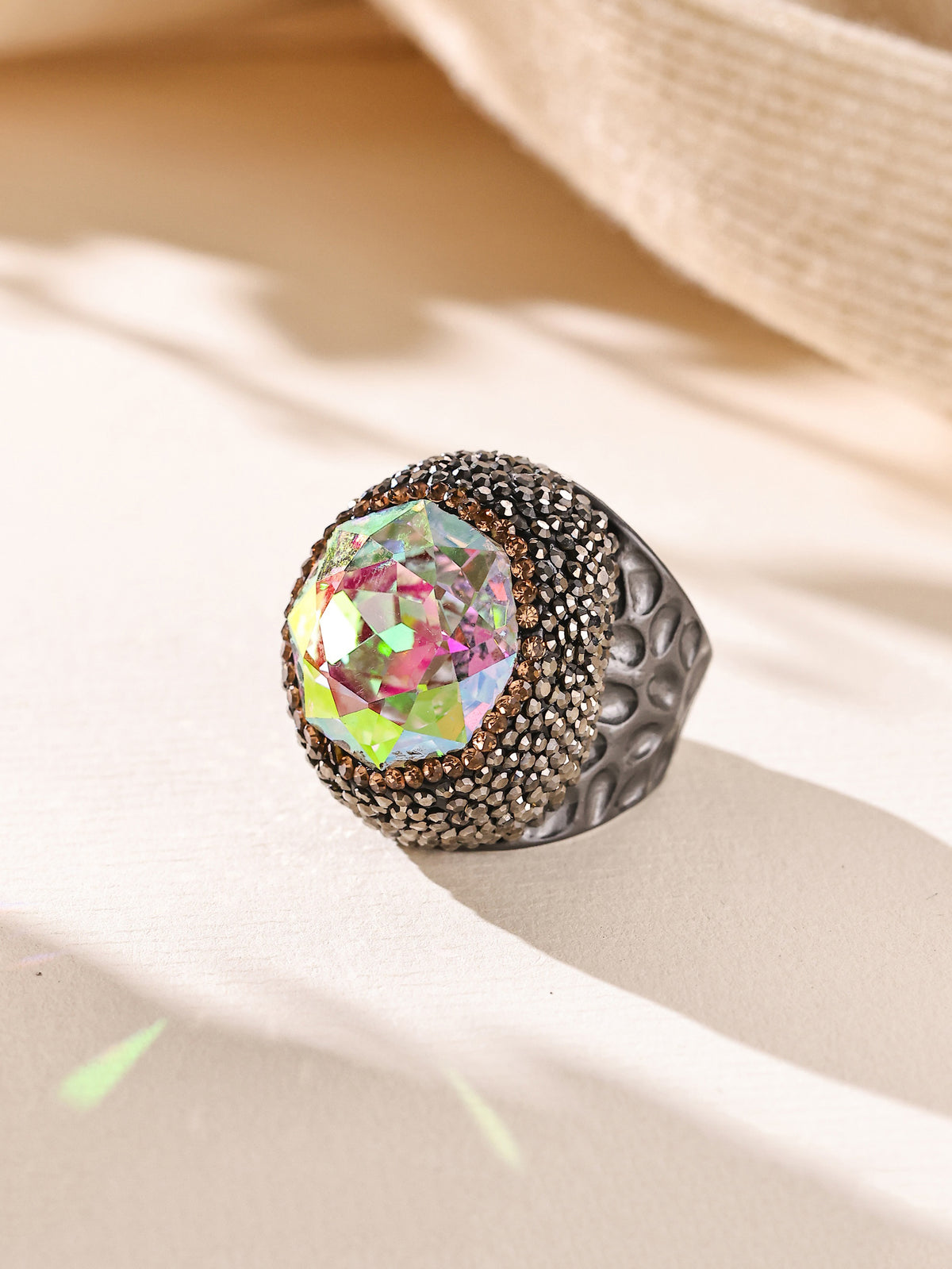 Round Crystal Pavé Cocktail Ring R2818 - view 4