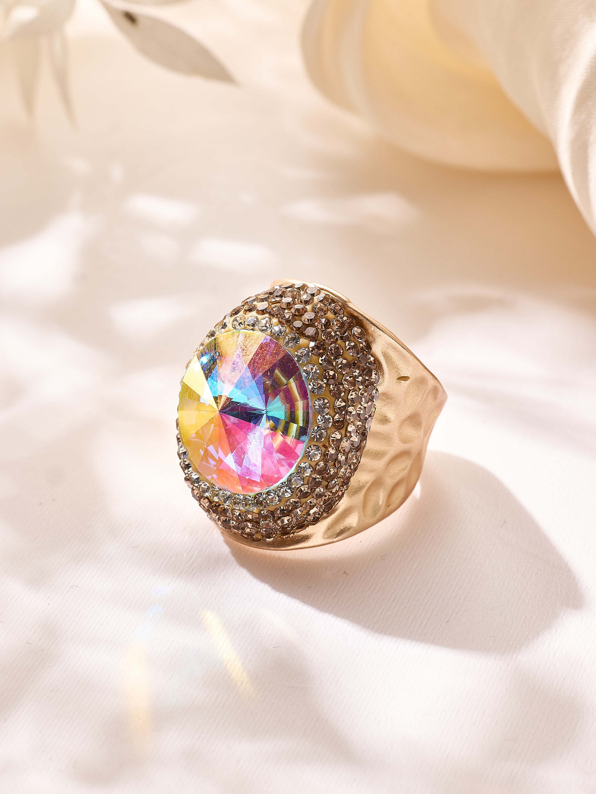 Crystal Pavé Cocktail Ring R2890-Gold - view 2