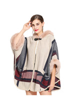 Fur Collar Check Hooded Cape S0139