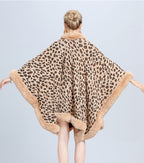 Animal Print Fur Collar Check Cape S0141
