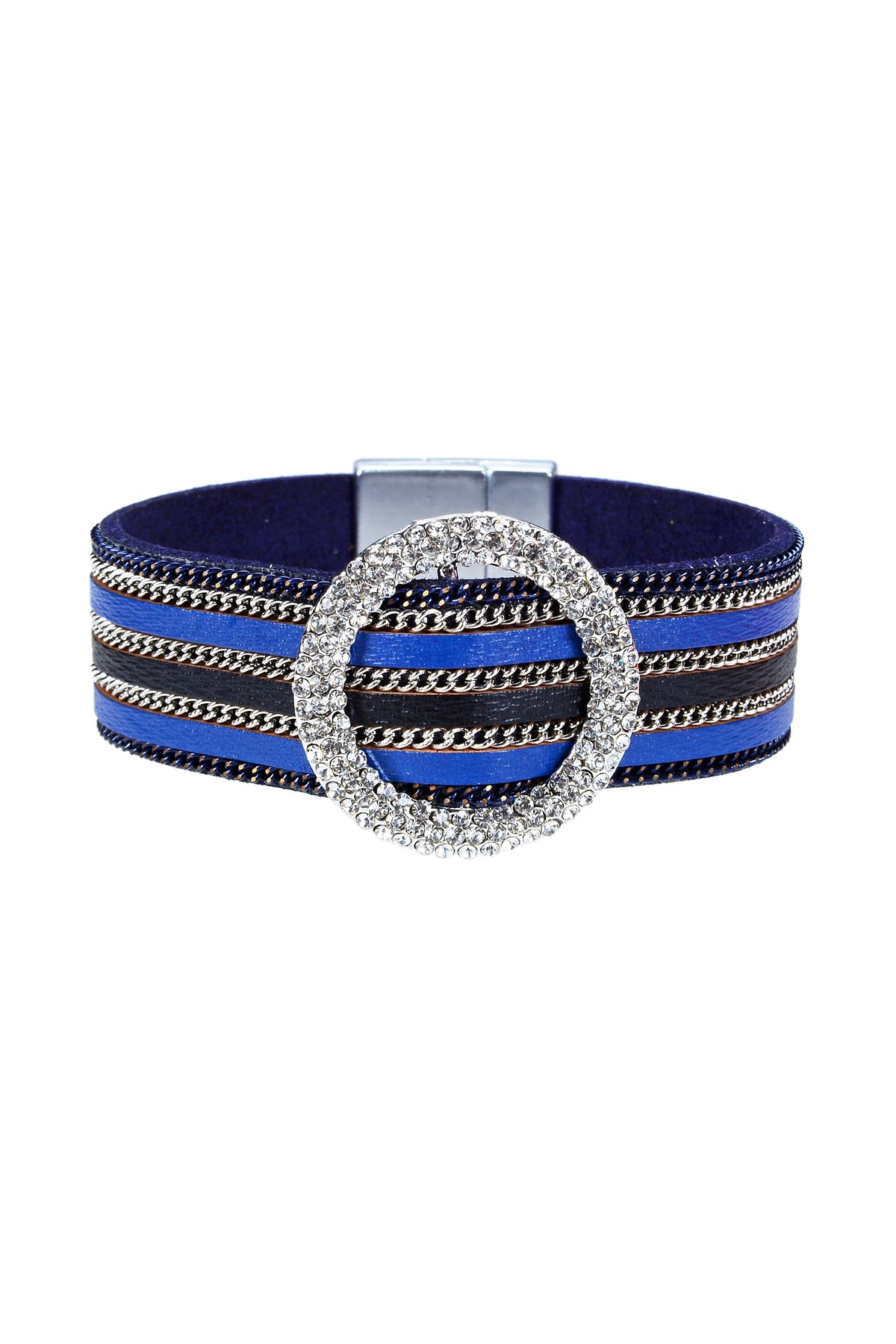 Fashion Style Rhinestone Magnetic Clasp Leather Bracelet B1930
