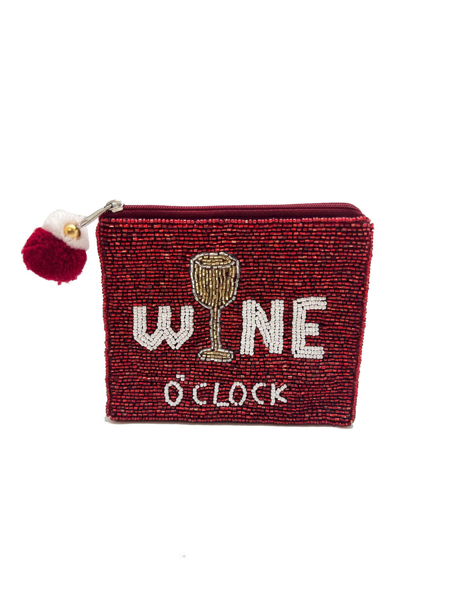Wine O' Clock Beaded Pouch LAC-CP-1110