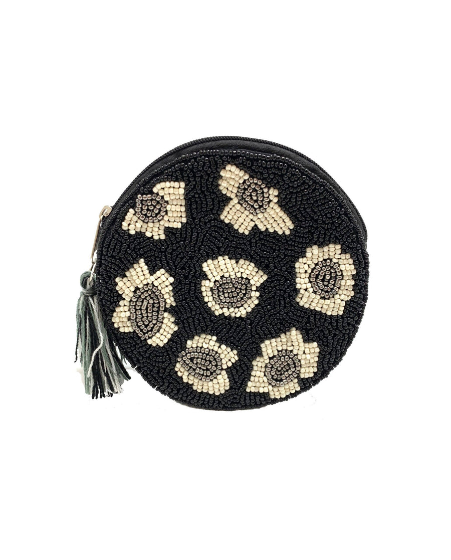 Round Black Leopard Beaded Pouch LAC-SS-429